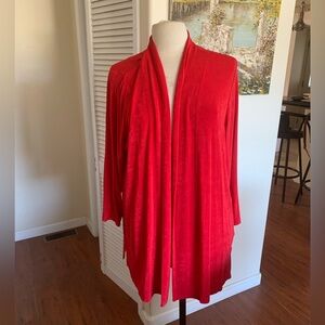Chico's Bold Red Draped Open-Front travelers jacket like new